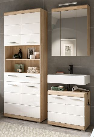 Badm�bel Set 3-teilig Mambo in wei� Hochglanz und Sonoma Eiche Badkombination 149 x 191 cm