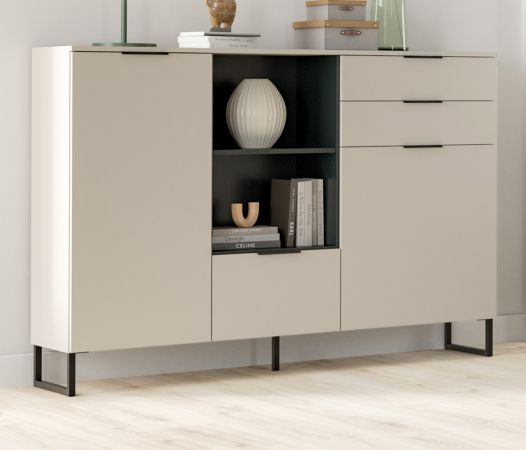Highboard Morena in Kaschmir und Schwarz Kommode 150 x 112 cm, Soft-Close
