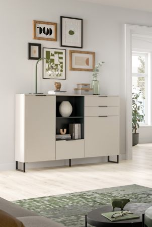 Highboard Morena in Kaschmir und Schwarz Kommode 150 x 112 cm, Soft-Close