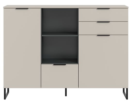 Highboard Morena in Kaschmir und Schwarz Kommode 150 x 112 cm, Soft-Close