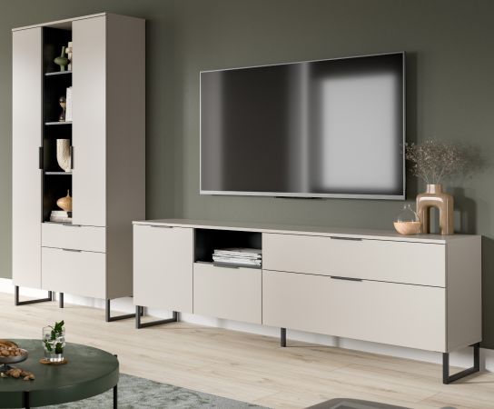 TV-Lowboard Morena in kaschmir und schwarz TV Unterteil 185 cm, Soft-Close