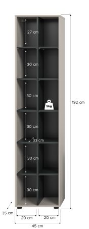Regal Morena in kaschmir und schwarz Standregal 45 x 192 cm