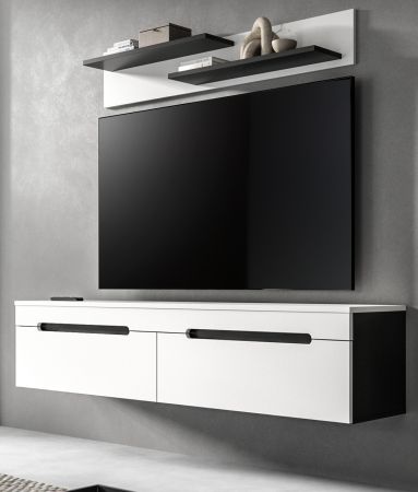 Wohnzimmer Set Cooper in Wei� und Grau, TV-Lowboard h�ngend / stehend mit Wandboard 170 cm