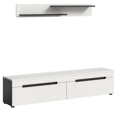 Wohnzimmer Set Cooper in Wei� und Grau, TV-Lowboard h�ngend / stehend mit Wandboard 170 cm