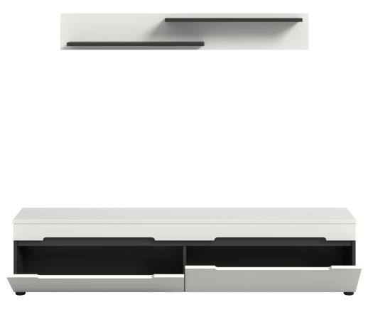 Wohnzimmer Set Cooper in Wei� und Grau, TV-Lowboard h�ngend / stehend mit Wandboard 170 cm