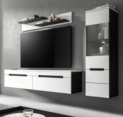 Wohnwand Cooper in wei� und grau Wohnkombination 3-teilig h�ngend / stehend 221 cm