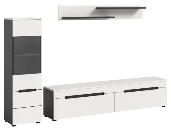 Wohnwand Cooper in wei� und grau Wohnkombination 3-teilig h�ngend / stehend 221 cm