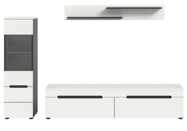 Wohnwand Cooper in wei� und grau Wohnkombination 3-teilig h�ngend / stehend 221 cm