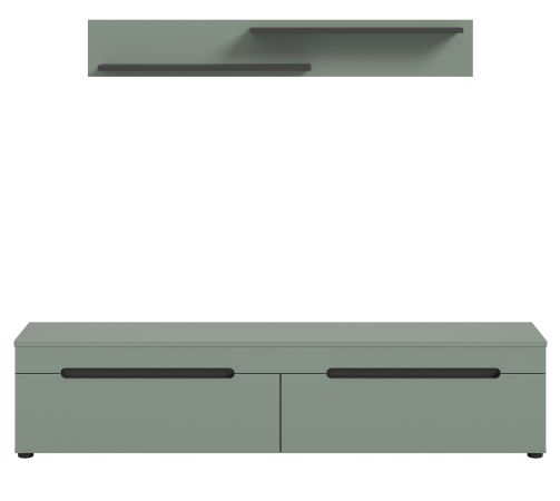 Wohnkombination Cooper in Salbei Gr�n und Basalt Grau TV-Lowboard h�ngend / stehend und Wandboard 170 cm
