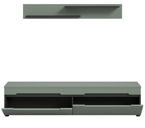 Wohnkombination Cooper in Salbei Gr�n und Basalt Grau TV-Lowboard h�ngend / stehend und Wandboard 170 cm