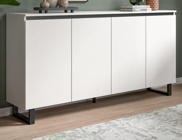 Sideboard Gelia in wei� mit schwarz Kommode 160 x 84 cm, Soft-Close