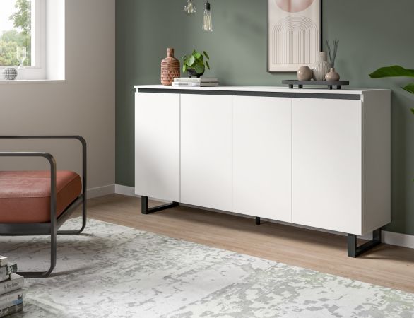 Sideboard Gelia in wei� mit schwarz Kommode 160 x 84 cm, Soft-Close