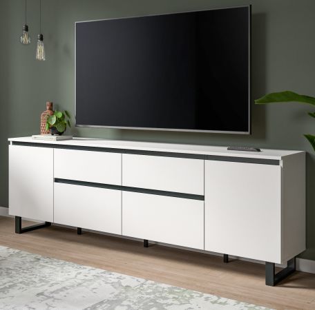 TV-Lowboard Gelia in wei� und schwarz TV Unterteil 188 x 65 cm, Soft-Close und Komforth�he