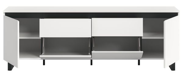 TV-Lowboard Gelia in wei� und schwarz TV Unterteil 188 x 65 cm, Soft-Close und Komforth�he