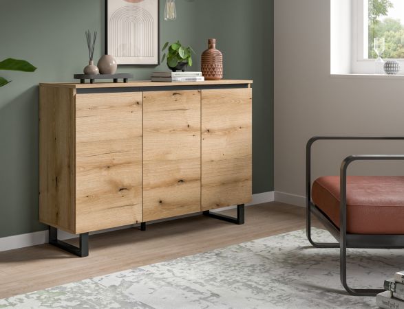 Sideboard Gelia in Evoke Eiche und schwarz Kommode 120 x 84 cm, Soft-Close