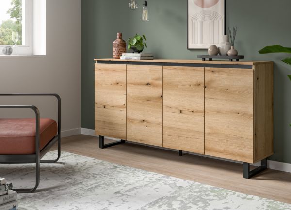 Sideboard Gelia in Evoke Eiche und schwarz Kommode 160 x 84 cm, Soft-Close