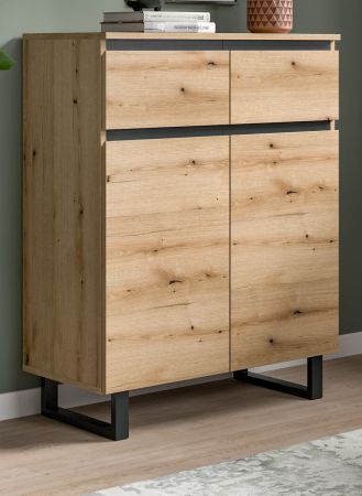 Kommode Gelia in Evoke Eiche und schwarz Highboard 80 x 99 cm, Soft-Close