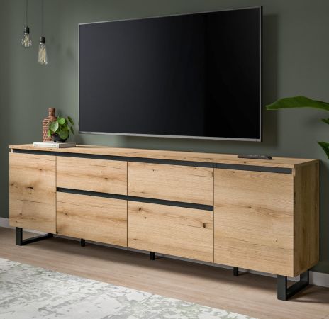 TV-Lowboard Gelia in Evoke Eiche und schwarz TV Unterteil 188 x 65 cm, Soft-Close und Komforth�he