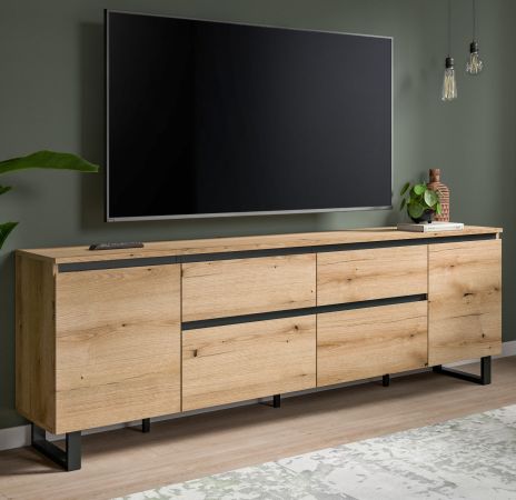 TV-Lowboard Gelia in Evoke Eiche und schwarz TV Unterteil 188 x 65 cm, Soft-Close und Komforth�he