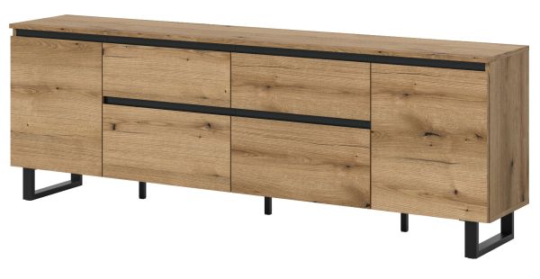 TV-Lowboard Gelia in Evoke Eiche und schwarz TV Unterteil 188 x 65 cm, Soft-Close und Komforth�he