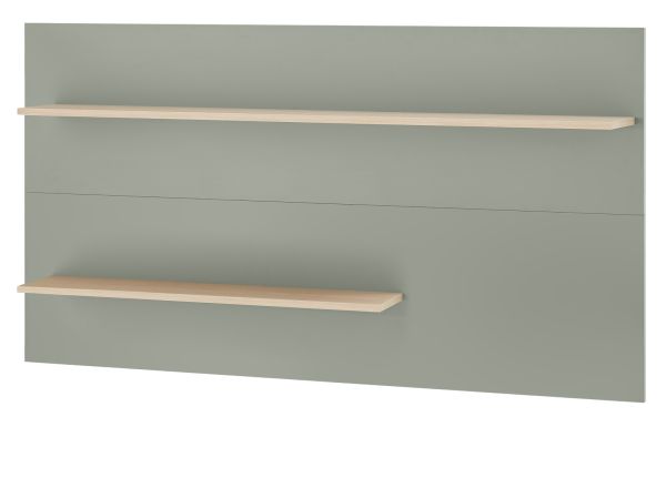 Wandpaneel Center in Salbei und Barista Eiche Wandregal 155 x 80 cm