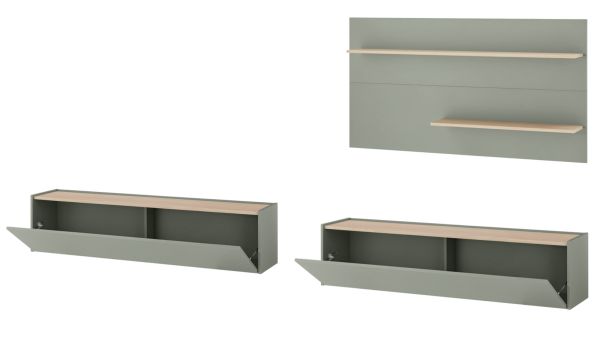 Wohnwand Center in Salbei und Barista Eiche Wohnkombination Set 3-teilig 300 cm