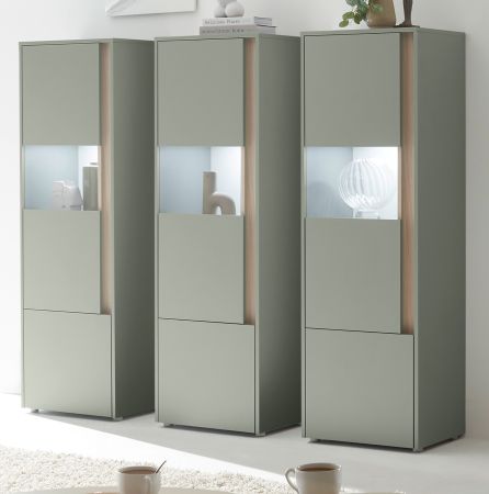 Schrank Set 3-teilig Center in Salbei und Barista Eiche Wohnkombination 3 x Vitrine 190 x 155 cm