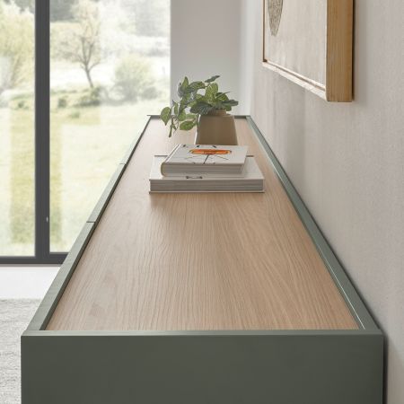 Wohnwand Center in Salbei und Barista Eiche Wohnkombination Set 4-teilig 310 cm