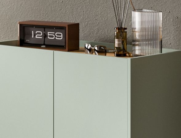 Schuhschrank Borga in Salbei und Artisan Eiche Flur Kommode 90 x 97 cm, Soft-Close