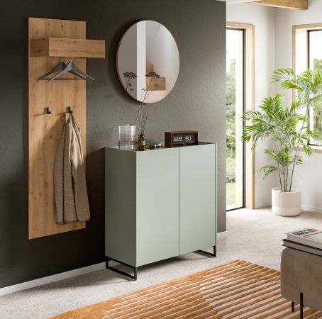Schuhschrank Borga in Salbei und Artisan Eiche Flur Kommode 90 x 97 cm, Soft-Close
