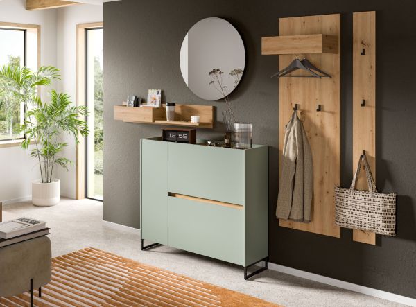 Garderobe Set 5-teilig Borga in Salbei und Artisan Eiche 236 x 197 cm, Soft-Close