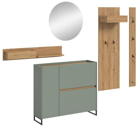 Garderobe Set 5-teilig Borga in Salbei und Artisan Eiche 236 x 197 cm, Soft-Close