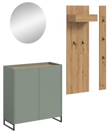 Garderobe Set 4-teilig Borga in Salbei und Artisan Eiche 186 x 197 cm, Soft-Close
