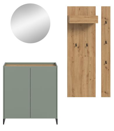 Garderobe Set 4-teilig Borga in Salbei und Artisan Eiche 186 x 197 cm, Soft-Close
