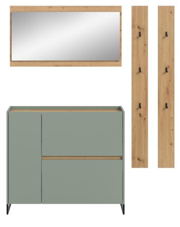 Garderobe Set 4-teilig Borga in Salbei und Artisan Eiche 172 x 197 cm, Soft-Close