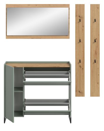 Garderobe Set 4-teilig Borga in Salbei und Artisan Eiche 172 x 197 cm, Soft-Close