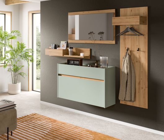 Garderobe Set 3-teilig Borga in Salbei und Artisan Eiche 140 x 197 cm