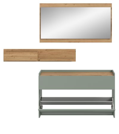 Garderobe Set 3-teilig Borga in Salbei und Artisan Eiche 140 x 197 cm