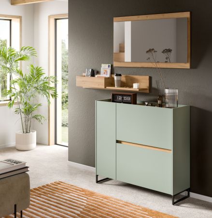 Garderobe Set 3-teilig Borga in Salbei und Artisan Eiche 140 x 192 cm, Soft-Close