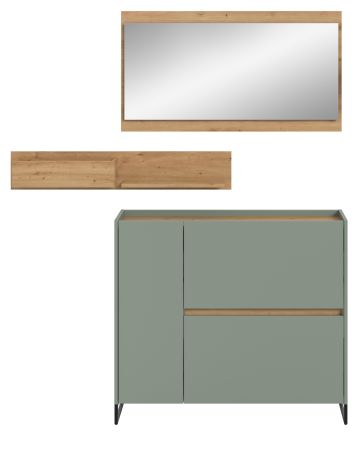 Garderobe Set 3-teilig Borga in Salbei und Artisan Eiche 140 x 192 cm, Soft-Close