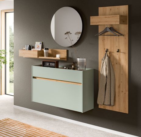 Garderobe Set 3-teilig Borga in Salbei und Artisan Eiche 140 x 197 cm