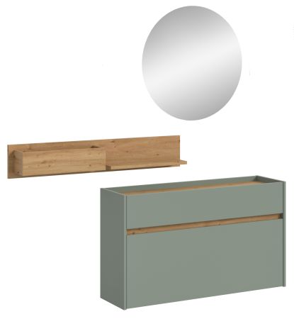 Garderobe Set 3-teilig Borga in Salbei und Artisan Eiche 140 x 197 cm