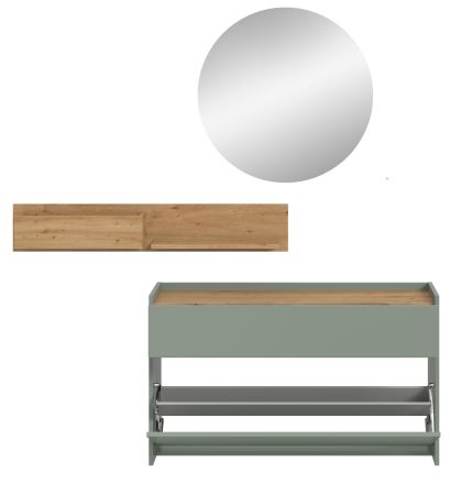 Garderobe Set 3-teilig Borga in Salbei und Artisan Eiche 140 x 197 cm