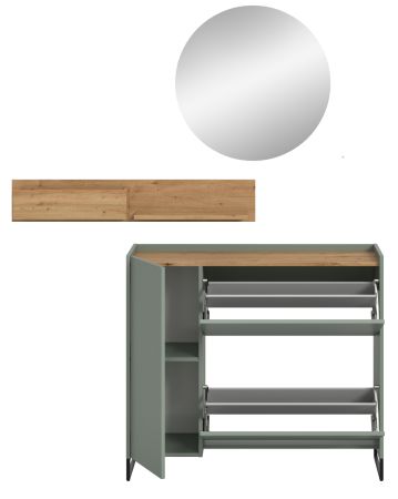 Garderobe Set 3-teilig Borga in Salbei und Artisan Eiche 140 x 197 cm, Soft-Close