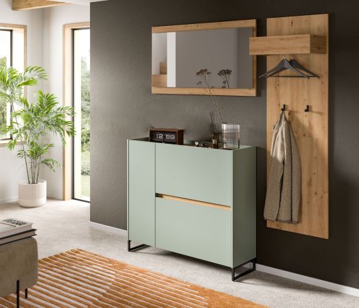 Garderobe Set 3-teilig Borga in Salbei und Artisan Eiche 175 x 192 cm, Soft-Close