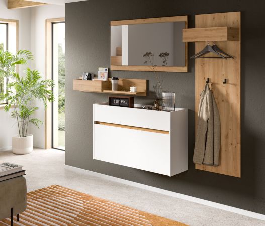 Garderobe Set 4-teilig Borga in wei� und Artisan Eiche 205 x 192 cm