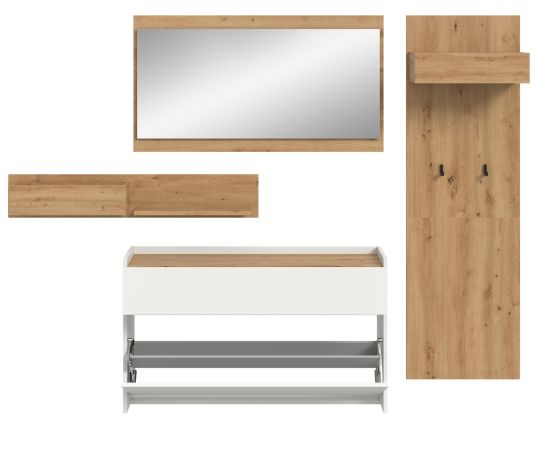 Garderobe Set 4-teilig Borga in wei� und Artisan Eiche 205 x 192 cm