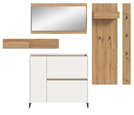 Garderobe Set 5-teilig Borga in wei� und Artisan Eiche 236 x 192 cm, Soft-Close