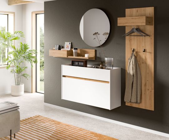 Garderobe Set 4-teilig Borga in wei� und Artisan Eiche 205 x 197 cm
