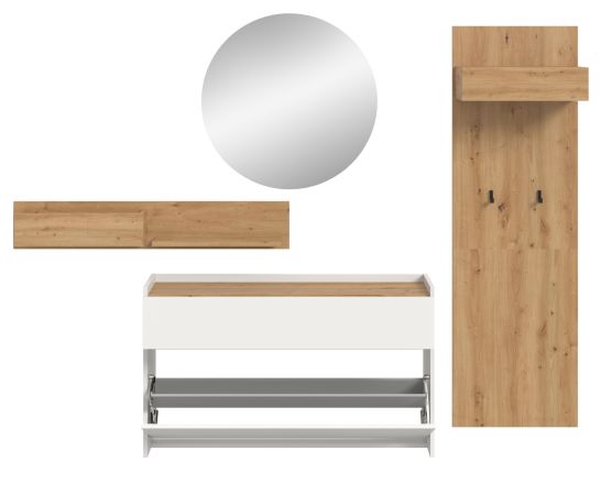 Garderobe Set 4-teilig Borga in wei� und Artisan Eiche 205 x 197 cm